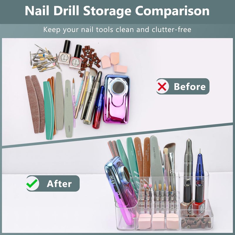 CGBE Nail Drill Holder, 28 Holes Transparent Acrylic Nail Drill Bits Holder, Professional Nail Tools Organizer and Storage Box Case - Image 3